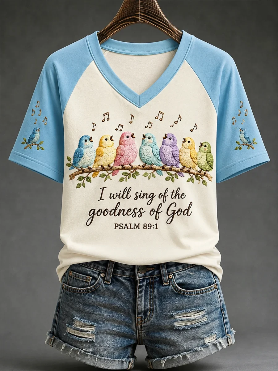 I Will Sing Of The Goodness Of God Birds V-Neck T-Shirt Religious Gifts For Mom - Kdjoy I Will Sing Of The Goodness Of God Birds V-Neck T-Shirt Religious Gifts For Mom - Kdjoy