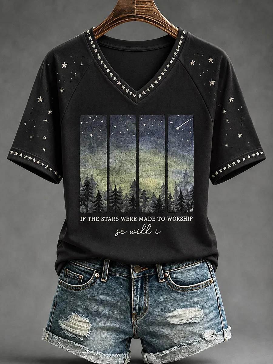 If The Stars Were Made To Worship So Will I Psalm 148 Christian V-Neck Shirt Bible Gifts - Kdjoy If The Stars Were Made To Worship So Will I Psalm 148 Christian V-Neck Shirt Bible Gifts - Kdjoy