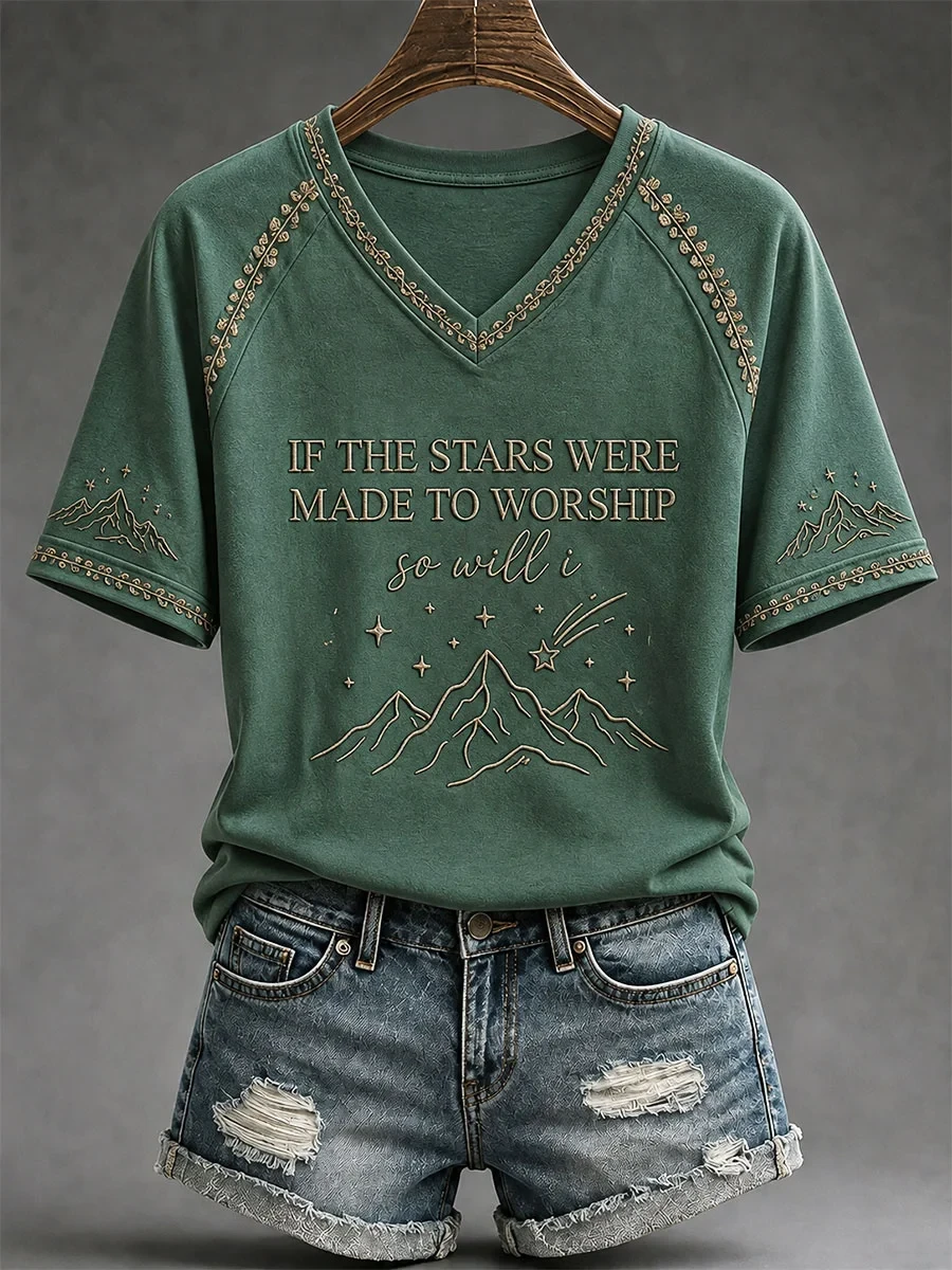 If The Stars Were Made To Worship So Will I Psalm 148 Christian V-Neck Shirt Bible Verse On Gift - Kdjoy