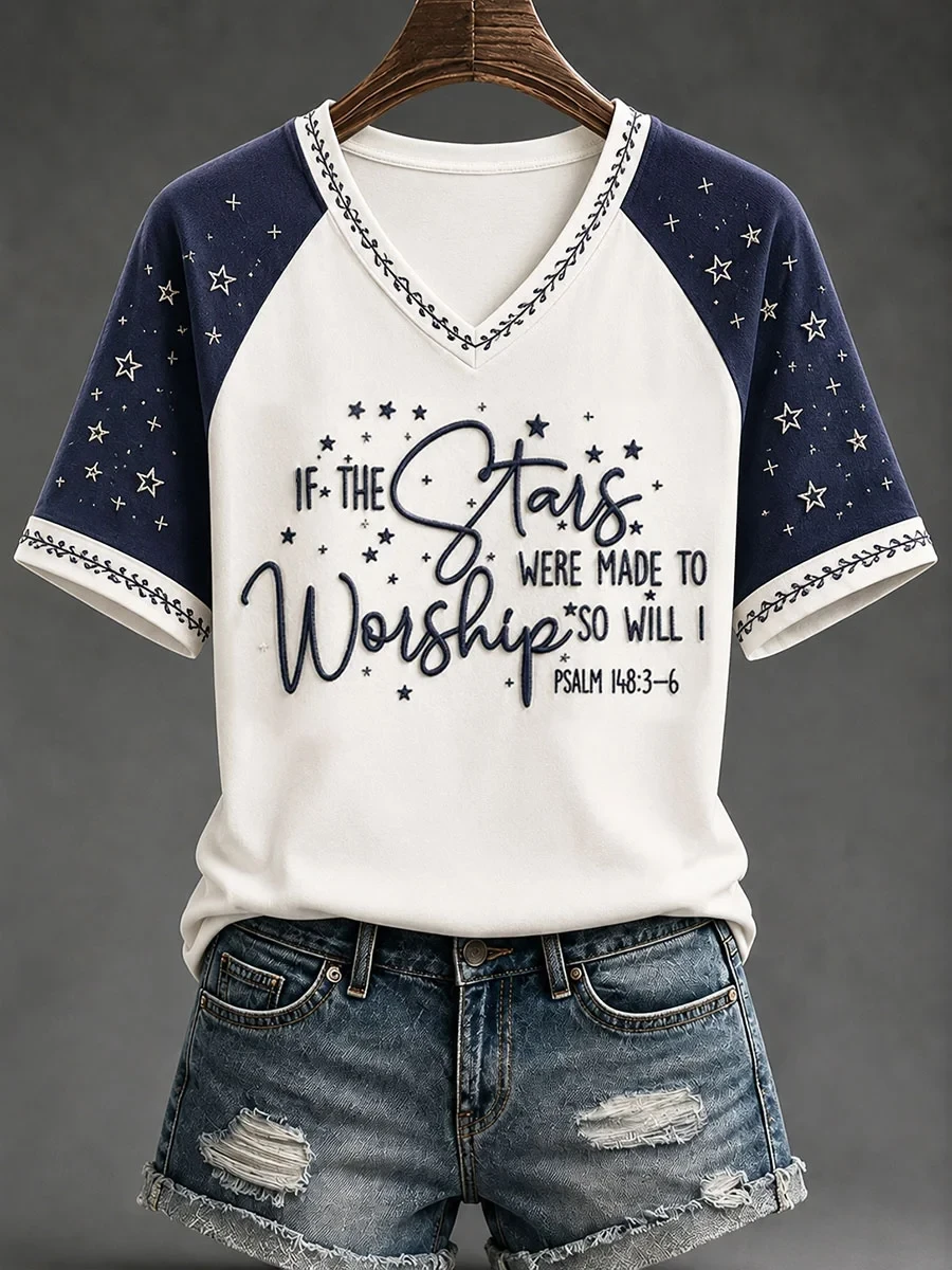If The Stars Were Made To Worship So Will I Psalm 148 V-Neck Shirt Christian Gifts For Her - Kdjoy If The Stars Were Made To Worship So Will I Psalm 148 V-Neck Shirt Christian Gifts For Her - Kdjoy