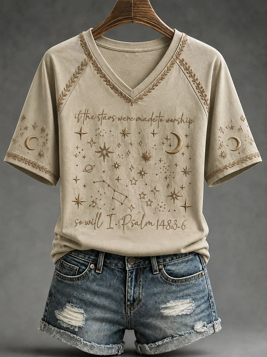If The Stars Were Made To Worship So Will I V-Neck Shirt Bible Shirts Christian Gifts For Her - Kdjoy