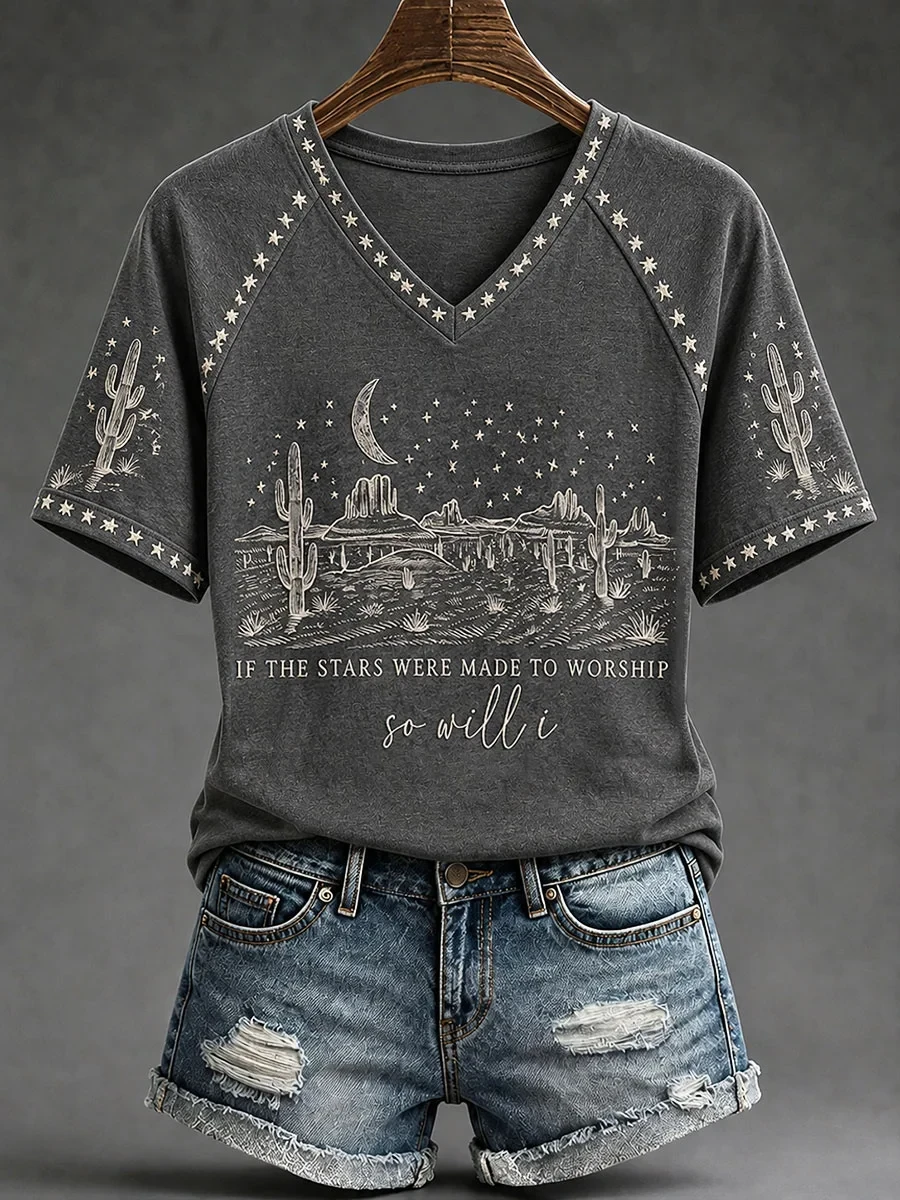 If The Stars Were Made To Worship So Will I V-Neck Shirt Bible Verse Apparel Christian Gifts - Kdjoy