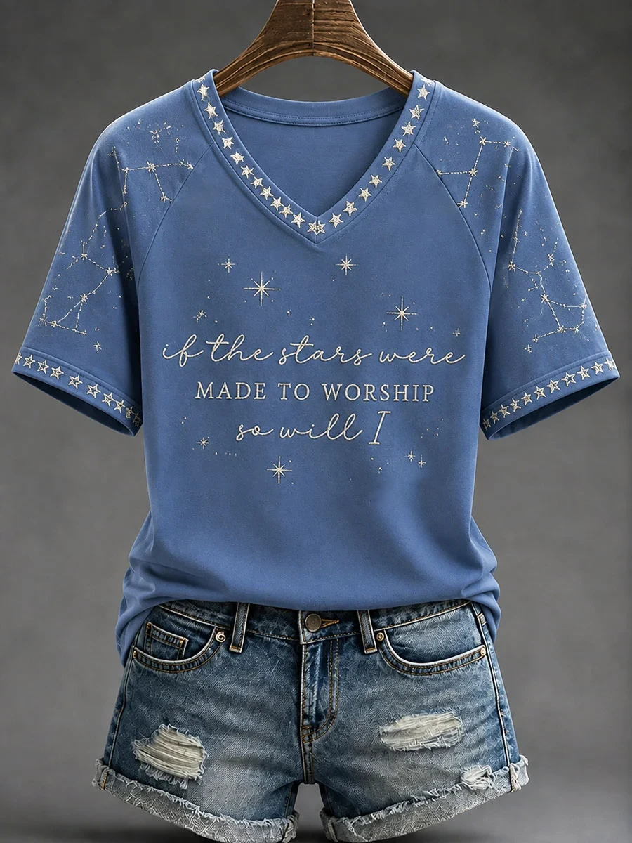 If The Stars Were Made To Worship So Will I V-Neck Shirt Psalm 148 Bible Clothing Faith Gifts - Kdjoy