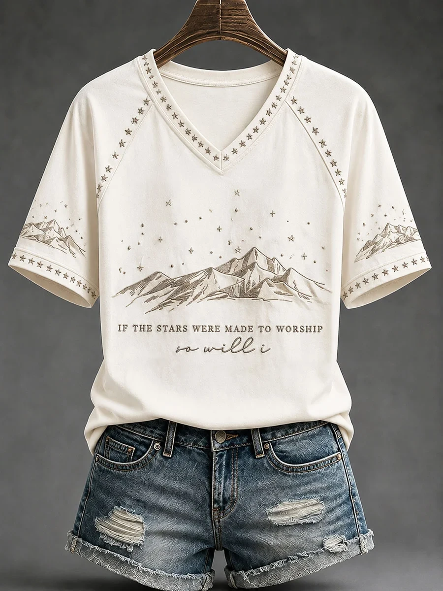 If The Stars Were Made To Worship So Will I V-Neck Shirt Psalm 148 Bible Gifts Ideas - Kdjoy