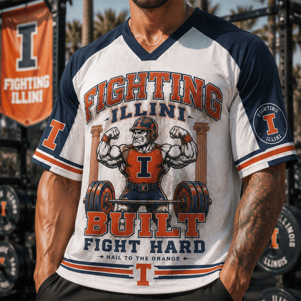 Illinois Fighting Illini Merch 2026 Fighting Illini Built Fight Hard V-Neck Jersey Gym Gifts - Kdjoy