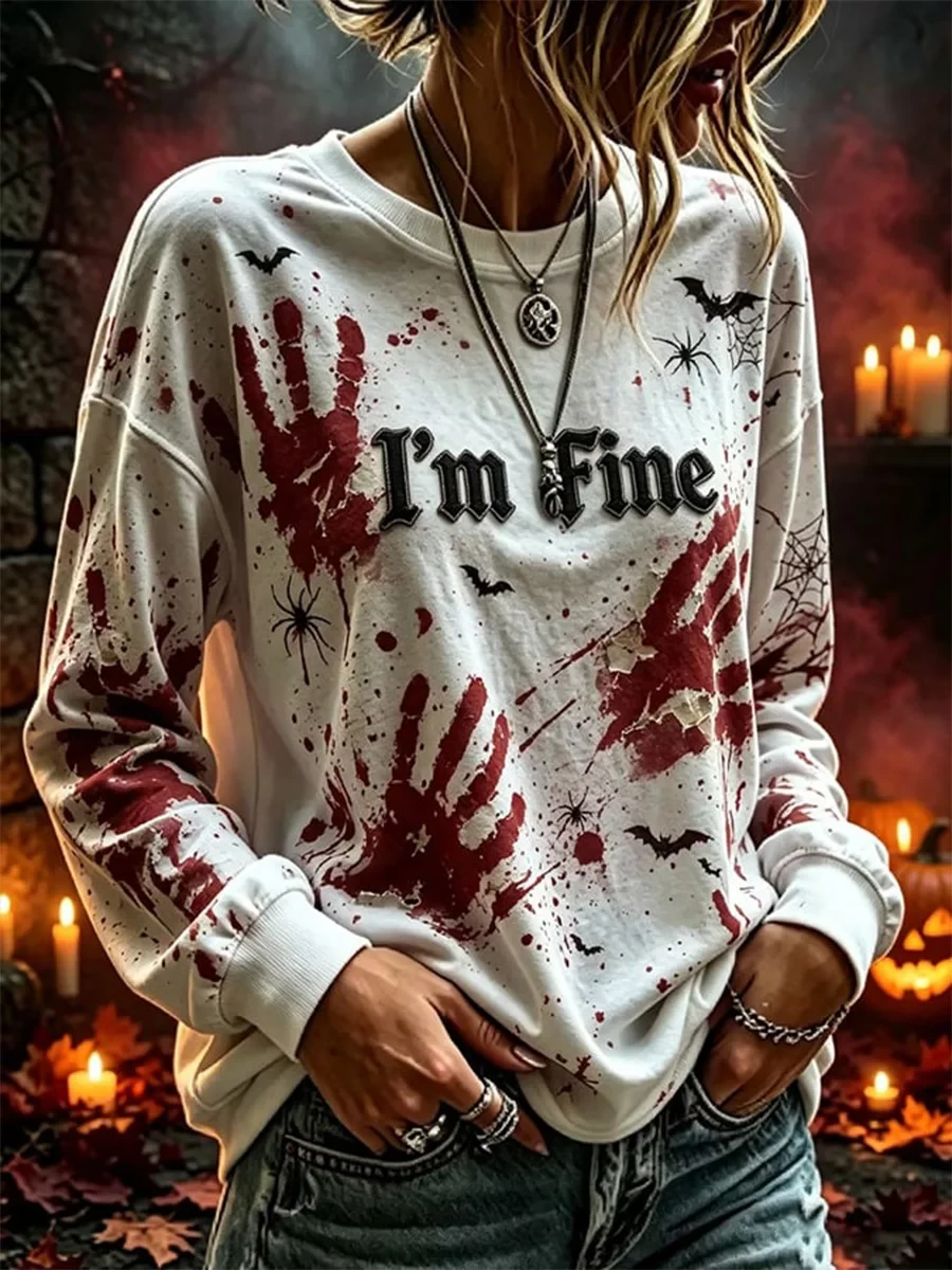 Im Fine Bloody Long Sleeve Shirt Halloween Spooky Zombie Apparel Gift For Her - Kdjoy