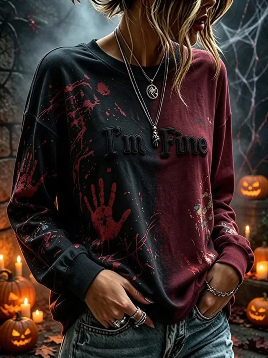 Im Fine Long Sleeve Shirt Halloween Spooky Gothic Merch Birthday Present For Mom - Kdjoy