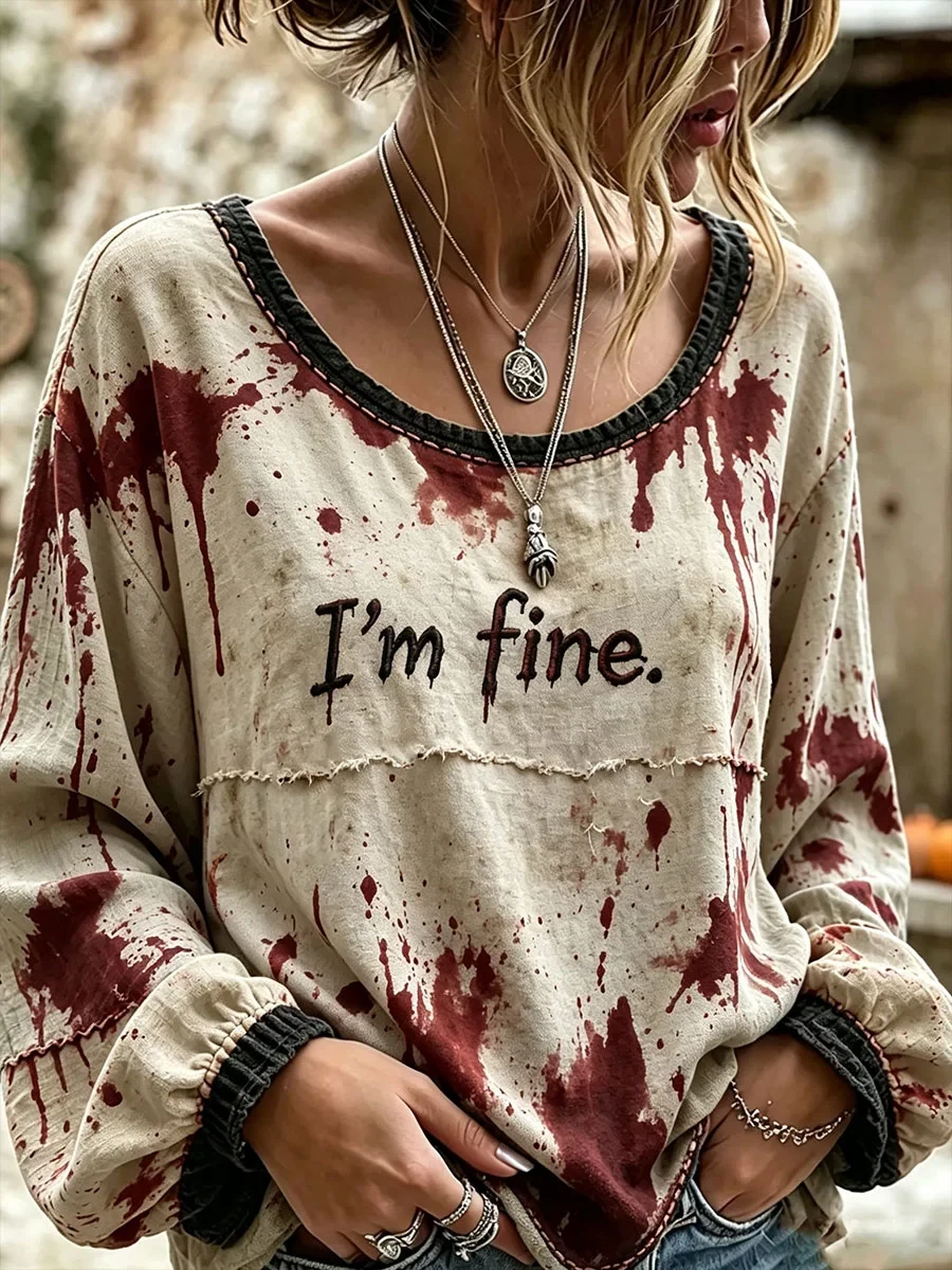 Im Fine Long Sleeve Shirt Halloween Spooky Zombie Apparel Birthday Gift For Her - Kdjoy Im Fine Long Sleeve Shirt Halloween Spooky Zombie Apparel Birthday Gift For Her - Kdjoy