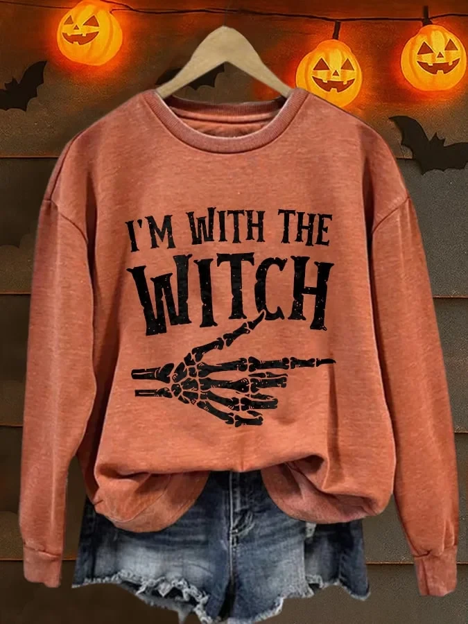 Im With The Witch Funny Saying Sweatshirt Hilarious Halloween Shirts Gift For Couples - Kdjoy