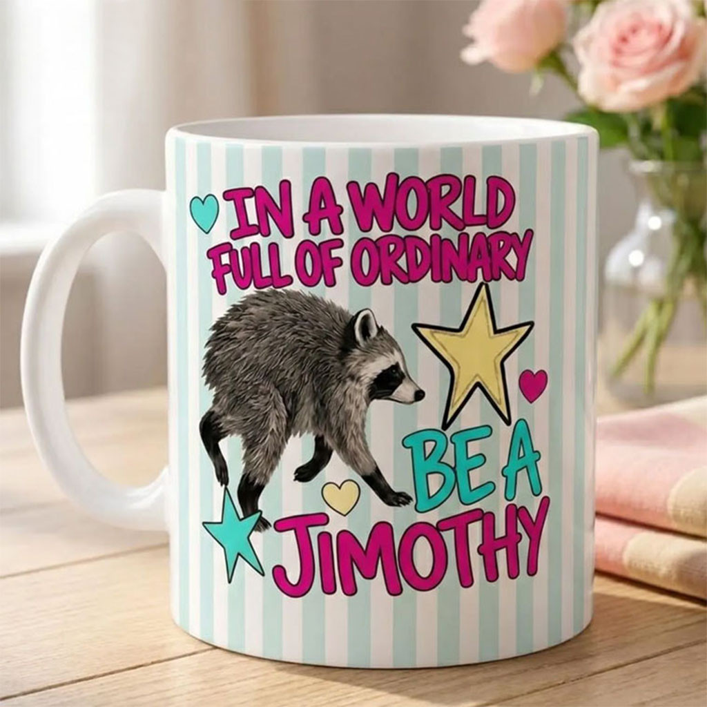 In A World Full Of Ordinary Be A Jimothy Raccoon Mug Funny Viral Raccoon Meme Merch Gifts - Kdjoy
