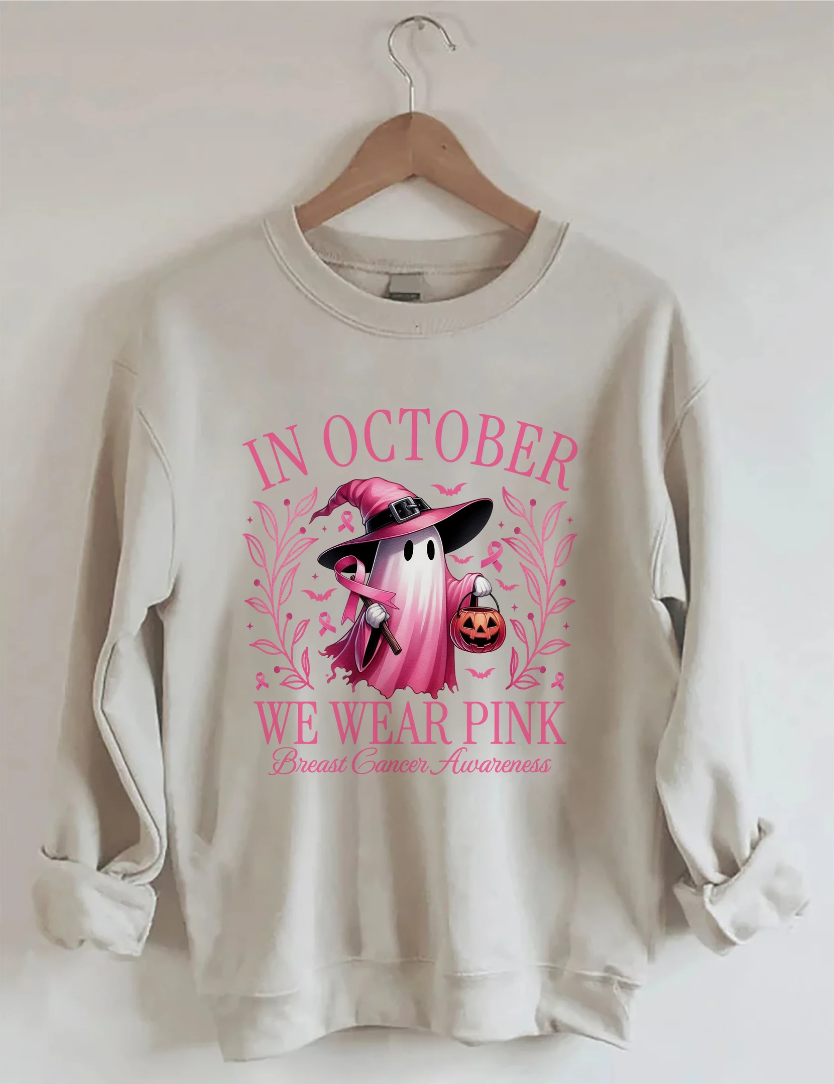 In October We Wear Pink Sweatshirt Halloween Womens Clothing Gift For Support Awareness - Kdjoy In October We Wear Pink Sweatshirt Halloween Womens Clothing Gift For Support Awareness - Kdjoy