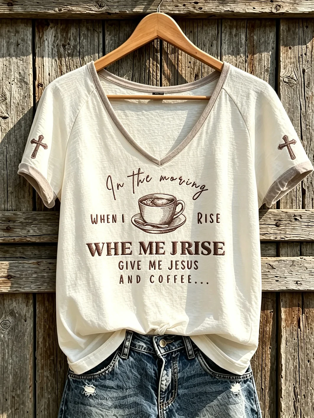 In The Morning When I Rise Give Me Jesus And Coffee V-Neck Shirt Christ Gift For Coffee Lover - Kdjoy