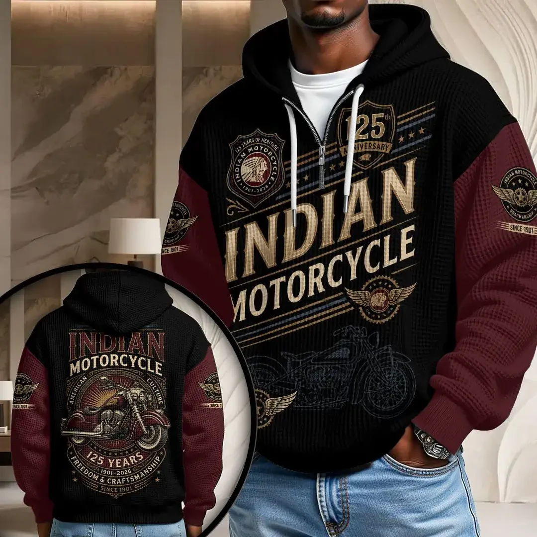 Indian Motorcycle 125 Year Freedom And Craftsmanship Half Zip Hoodie Indian Motorcycle Merch - Kdjoy