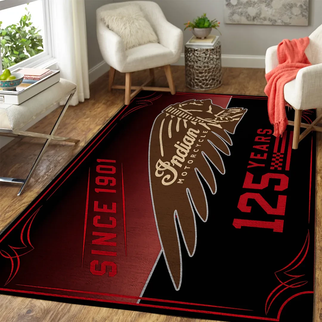Indian Motorcycle 125th Anniversary Area Rug Living Room Decor Housewarming Gifts - Kdjoy Indian Motorcycle 125th Anniversary Area Rug Living Room Decor Housewarming Gifts - Kdjoy