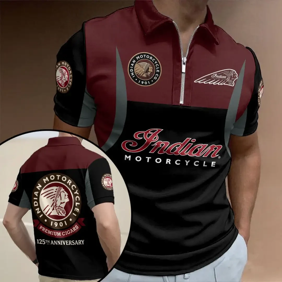 Indian Motorcycle 125th Anniversary Classic Black Red Polo Shirt Indian Motorcycle Merch Gifts - Kdjoy