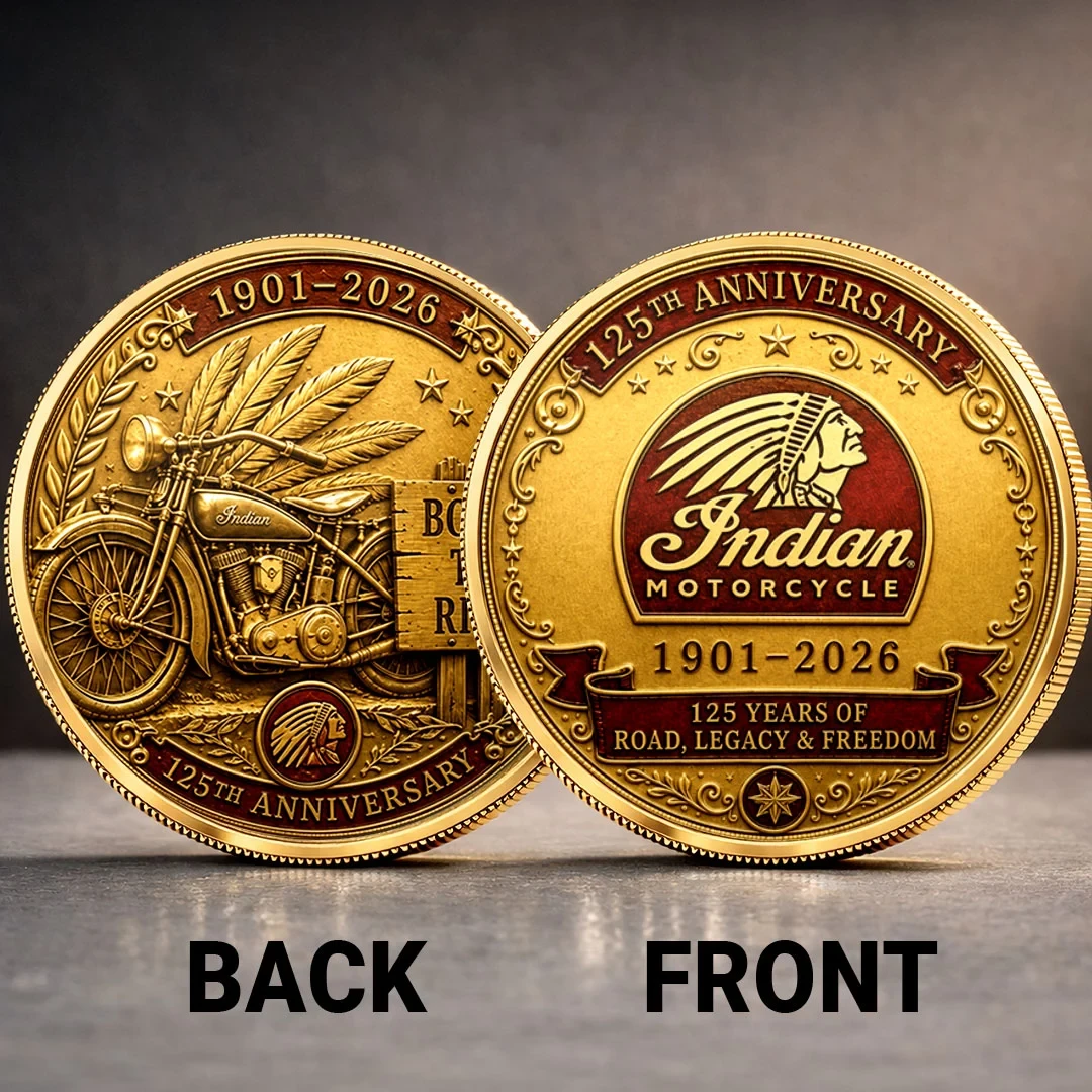 Indian Motorcycle 125th Anniversary Coin Born To Ride Ring Birthday Gift For Him - Kdjoy