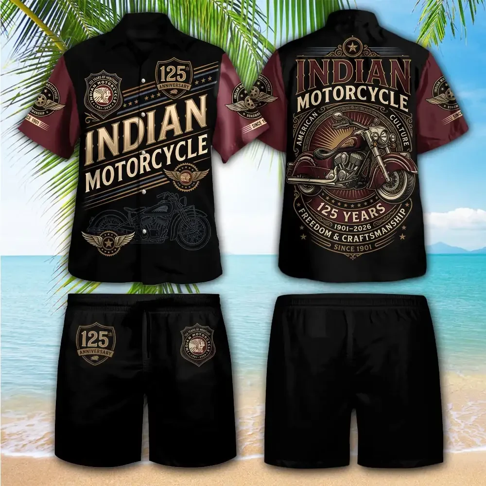 Indian Motorcycle 125th Anniversary Hawaiian Shirt And Shorts Set Indian Motorcycle Merch Gifts - Kdjoy