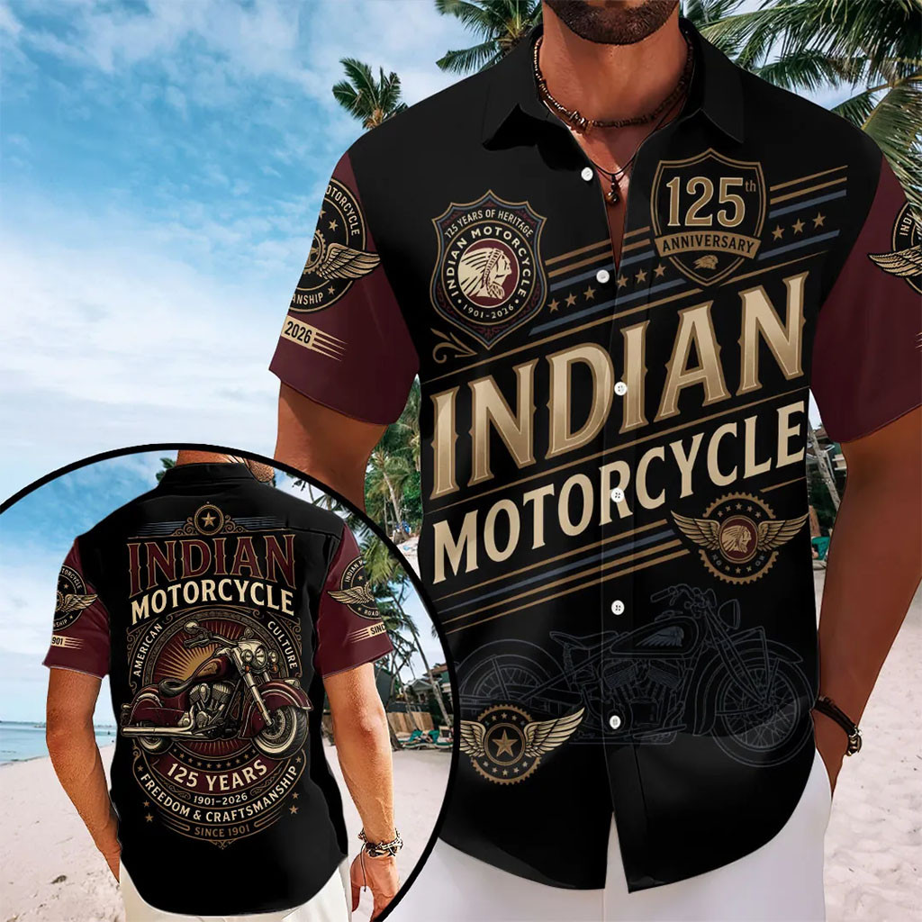 Indian Motorcycle 125th Anniversary Hawaiian Shirt Freedom And Craftsmanship 1901-2026 Shirt - Kdjoy Indian Motorcycle 125th Anniversary Hawaiian Shirt Freedom And Craftsmanship 1901-2026 Shirt - Kdjoy