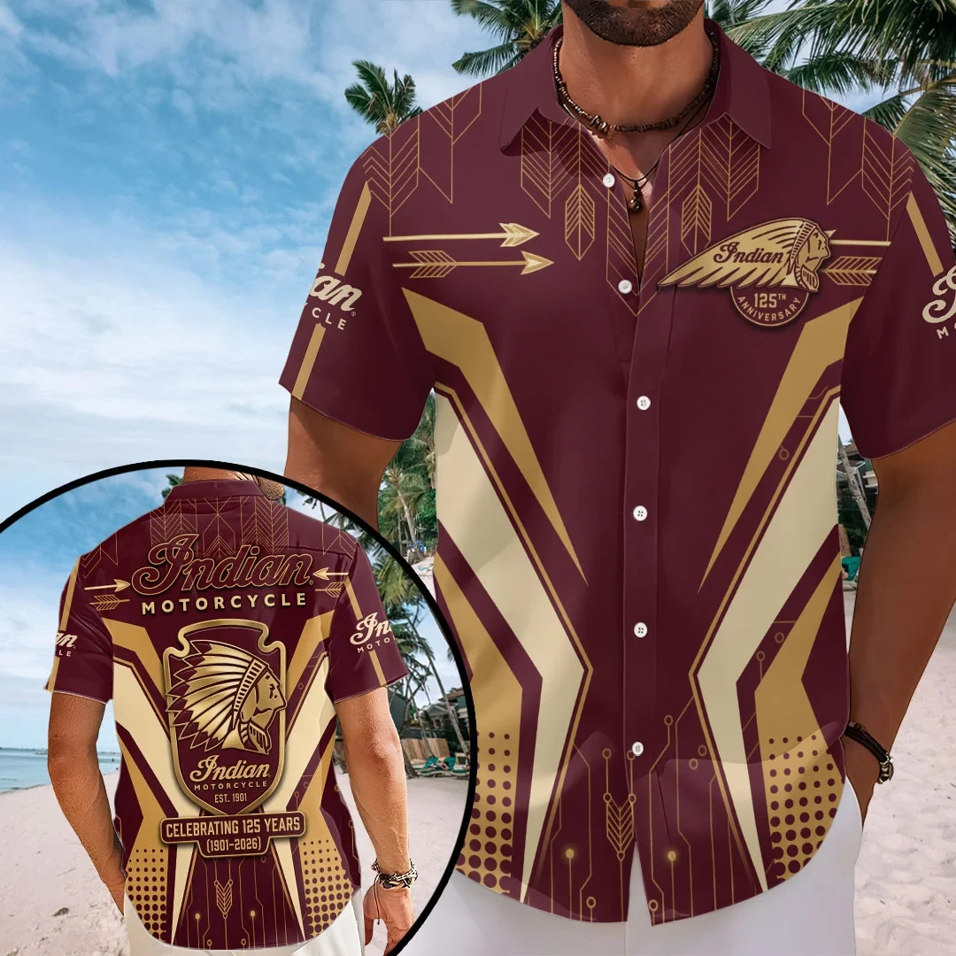 Indian Motorcycle 125th Anniversary Hawaiian Shirt Motorbike Riders Clothing Gift For Him - Kdjoy