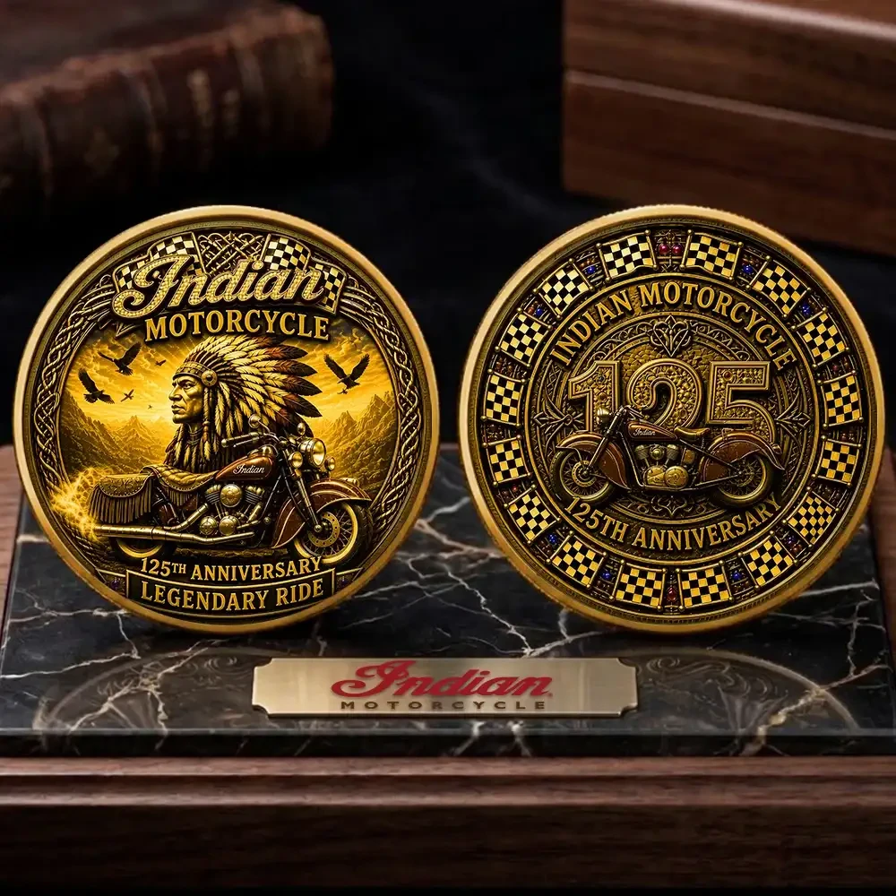 Indian Motorcycle 125th Anniversary Legendary Ride Commemorative Coin Indian Motorcycle Merch - Kdjoy