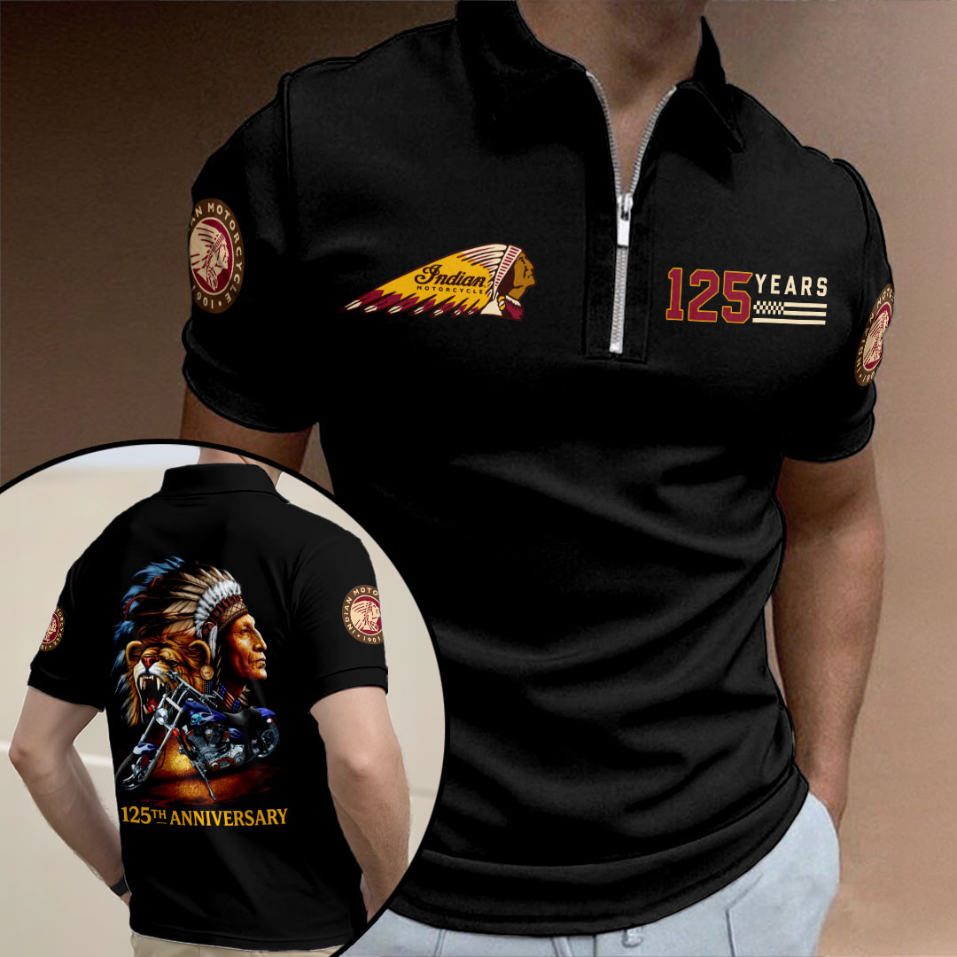 Indian Motorcycle 125th Anniversary Zip Polo Shirt Best Birthday Gift For Husband - Kdjoy