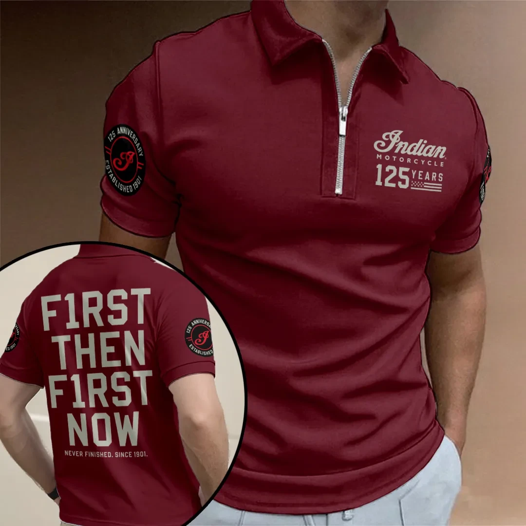 Indian Motorcycle 125th Anniversary Zip Polo Shirt Birthday Gift Ideas For Brothers - Kdjoy Indian Motorcycle 125th Anniversary Zip Polo Shirt Birthday Gift Ideas For Brothers - Kdjoy