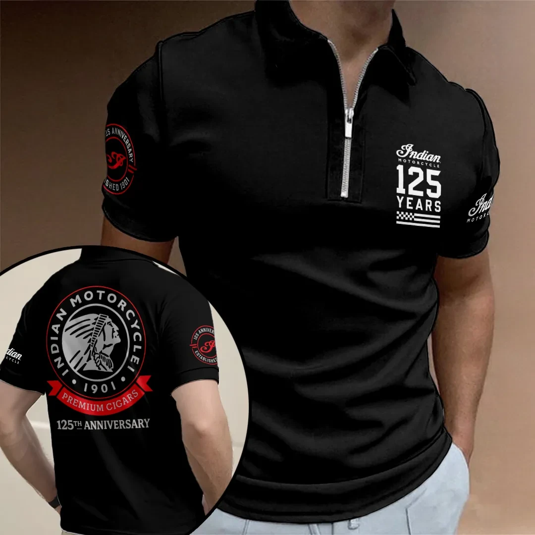 Indian Motorcycle 125th Anniversary Zip Polo Shirt Birthday Presents For Boyfriend - Kdjoy