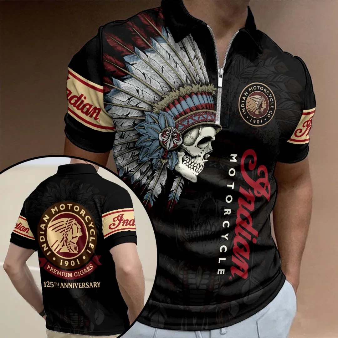 Indian Motorcycle 125th Anniversary Zip Polo Shirt Motorbike Lovers Apparel Gift For Dad - Kdjoy