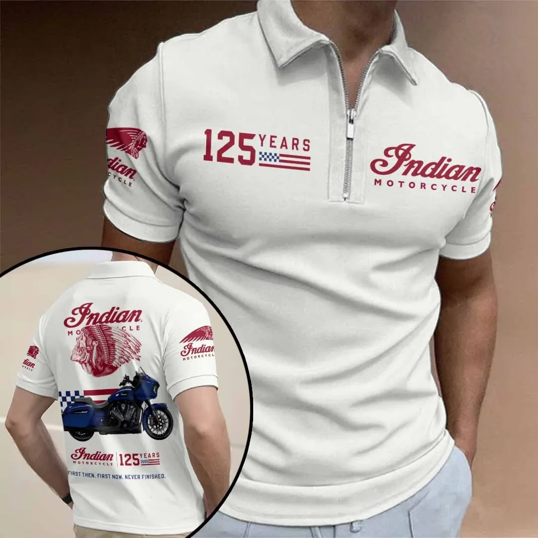 Indian Motorcycle 125th Anniversary Zip Polo Shirt Unique Gift For Boyfriend - Kdjoy Indian Motorcycle 125th Anniversary Zip Polo Shirt Unique Gift For Boyfriend - Kdjoy