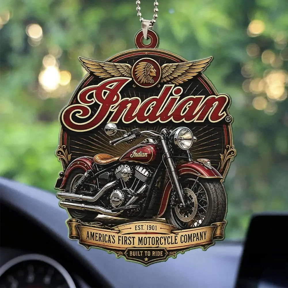 Indian Motorcycle America's First Motorcycle Company Acrylic Car Ornament Car Hanging Decor - Kdjoy