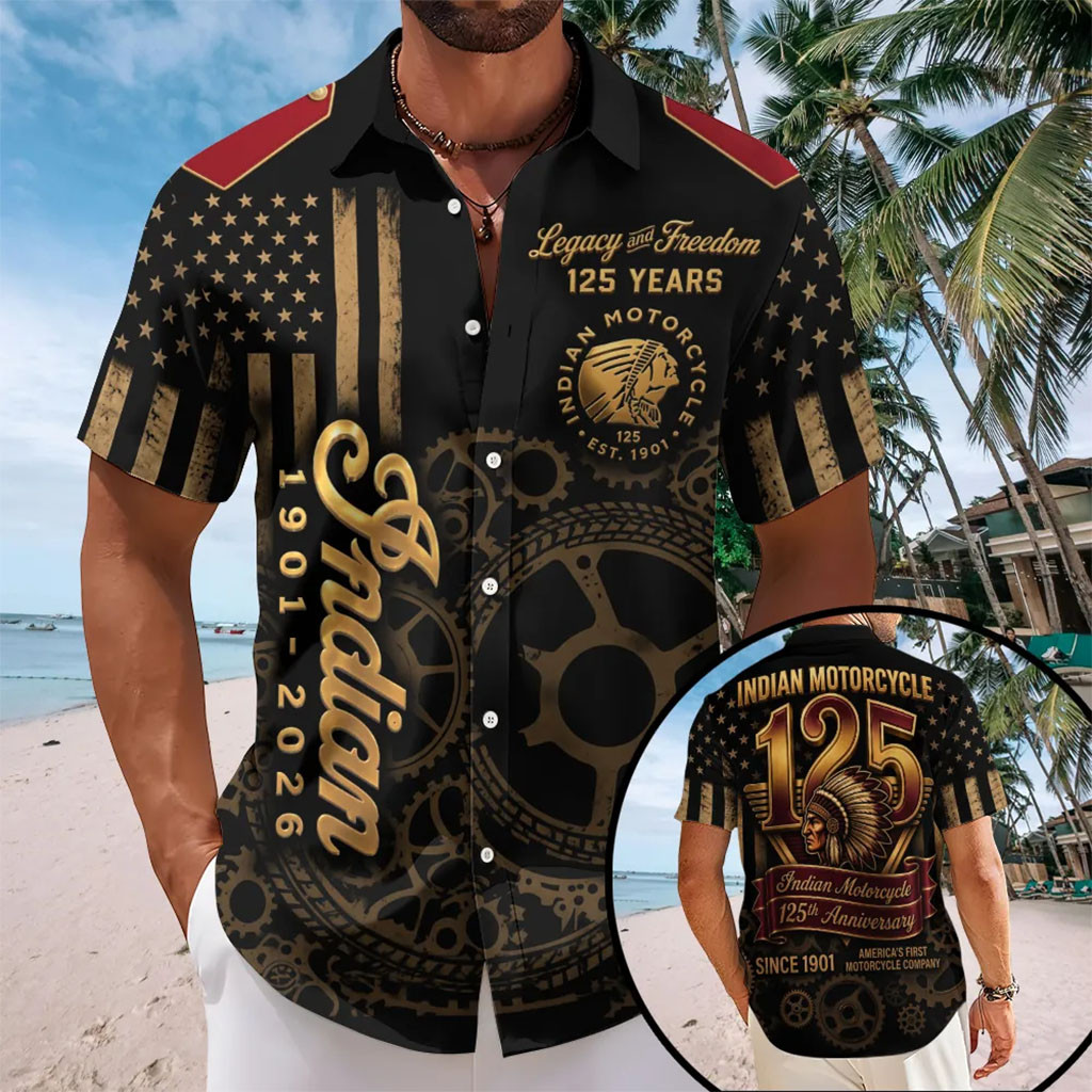 Indian Motorcycle Merch 125 Years Anniversary Hawaiian Shirt Vintage Biker Fan Apparel - Kdjoy Indian Motorcycle Merch 125 Years Anniversary Hawaiian Shirt Vintage Biker Fan Apparel - Kdjoy