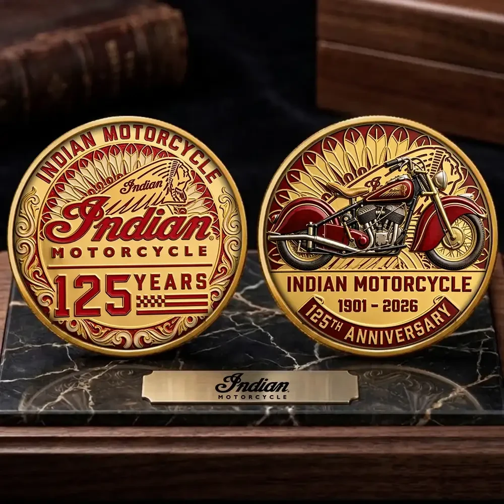 Indian Motorcycle Merch 125th Anniversary American Legend Commemorative Coin Display Decor - Kdjoy
