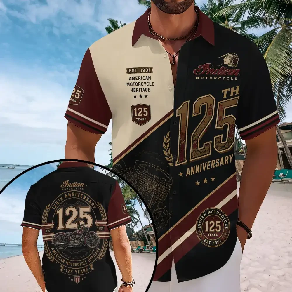 Indian Motorcycle Merch 125th Anniversary American Motorcycle Heritage Hawaiian Shirt - Kdjoy Indian Motorcycle Merch 125th Anniversary American Motorcycle Heritage Hawaiian Shirt - Kdjoy