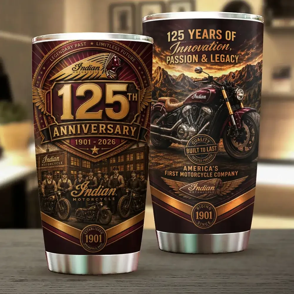 Indian Motorcycle Merch 125th Anniversary American Motorcycle Heritage Tumbler Brother GIfts - Kdjoy