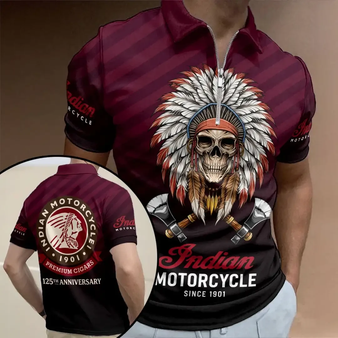 Indian Motorcycle Merch 125th Anniversary America's First Motorcycle Company Zip Polo Shirt - Kdjoy Indian Motorcycle Merch 125th Anniversary America's First Motorcycle Company Zip Polo Shirt - Kdjoy