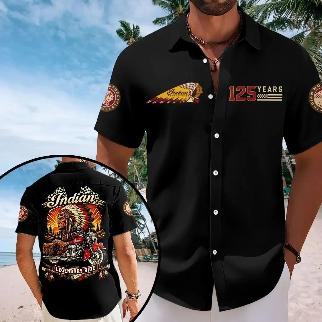 Indian Motorcycle Merch 125th Anniversary Legendary Ride Indian Motorcycle Hawaiian Shirt - Kdjoy