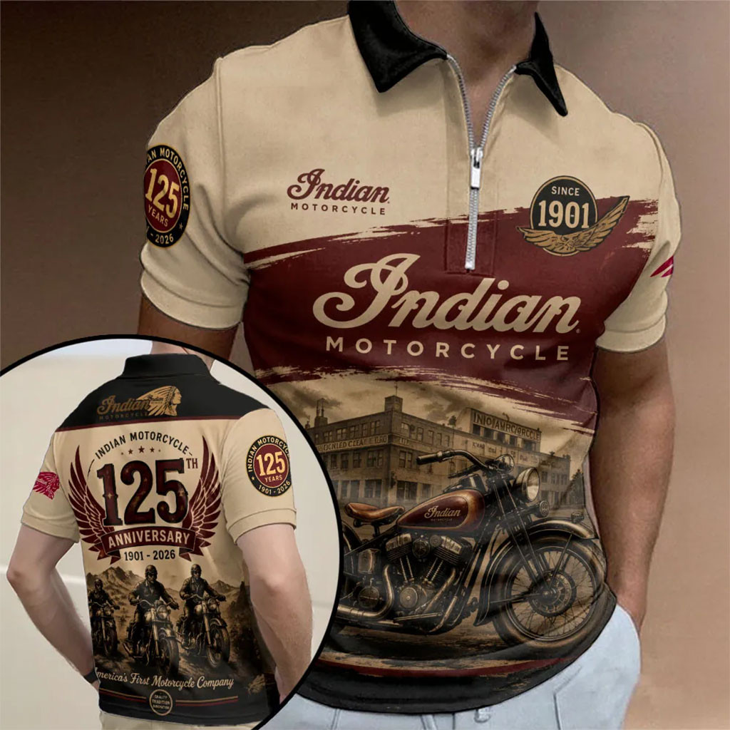 Indian Motorcycle Merch Freedom And Craftsmanship 125th Anniversary Zip Polo Shirt Biker Gifts - Kdjoy Indian Motorcycle Merch Freedom And Craftsmanship 125th Anniversary Zip Polo Shirt Biker Gifts - Kdjoy