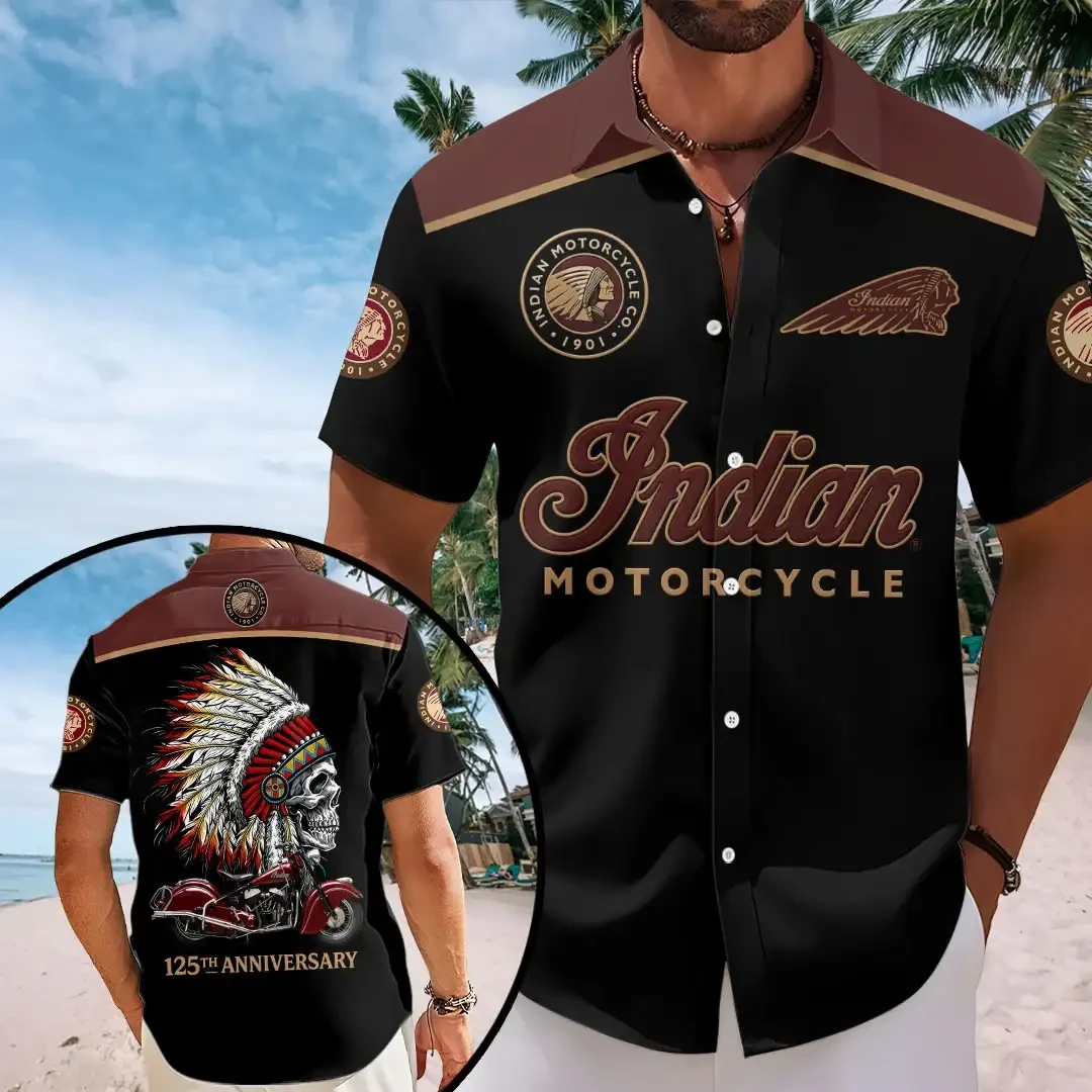 Indian Motorcycle Merch Legendary Ride Indian Motorcycle Hawaiian Shirt 125th Anniversary Gear - Kdjoy