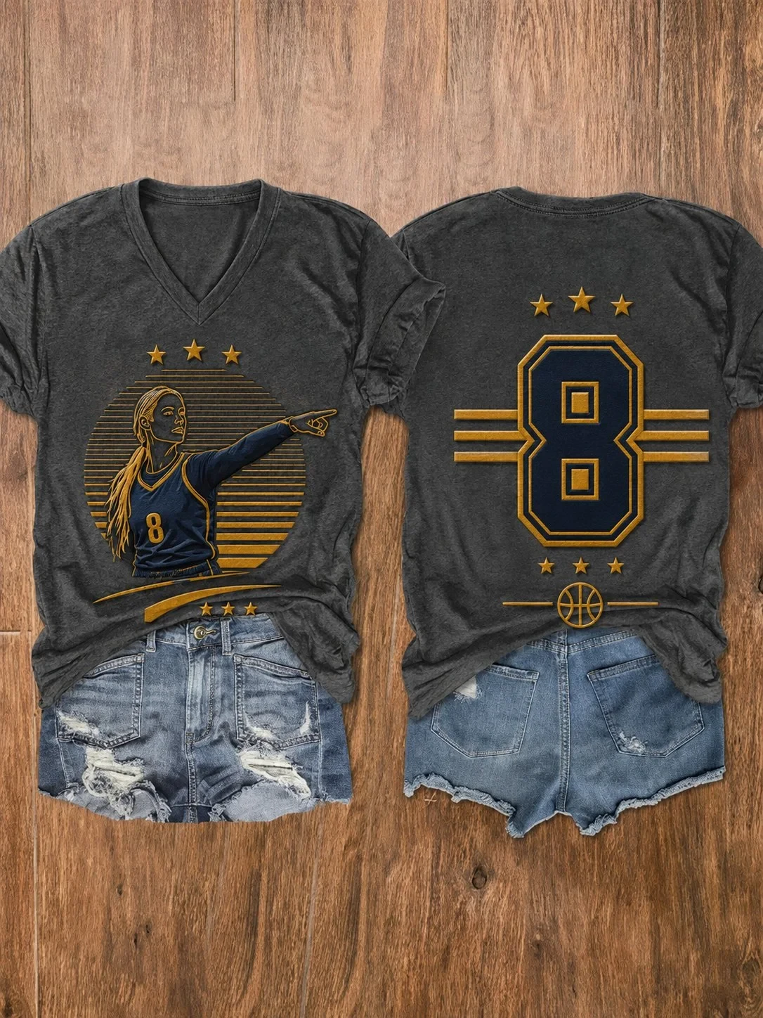 Indiana Fever Merch #8 Sophie Cunningham Pointing V-Neck Shirt Basketball Fan Gear Women - Kdjoy Indiana Fever Merch #8 Sophie Cunningham Pointing V-Neck Shirt Basketball Fan Gear Women - Kdjoy