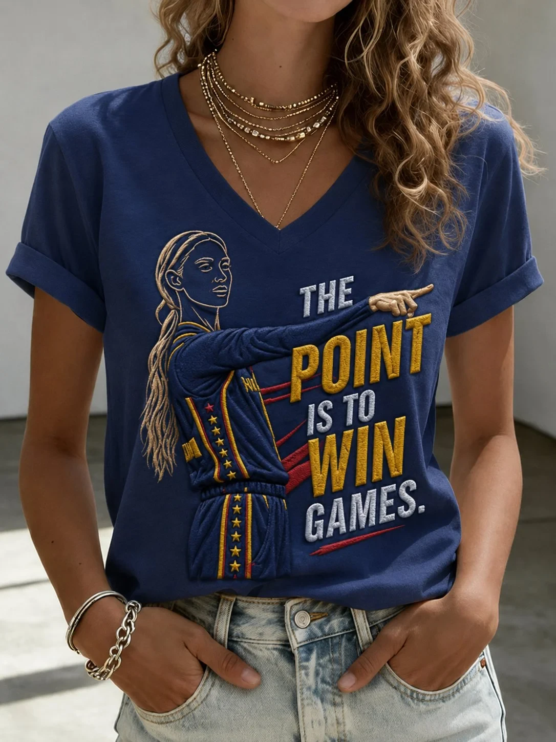 Indiana Fever Merch Sophie Cunningham Pointing V-Neck Shirt #8 The Point Is To Win Games T-Shirt - Kdjoy