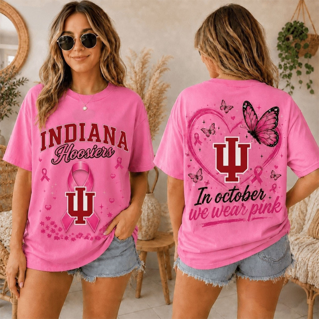 Indiana Hoosiers 2026 Pink October Breast Cancer Awareness Pride T-Shirt Indiana Hoosiers Merch - Kdjoy