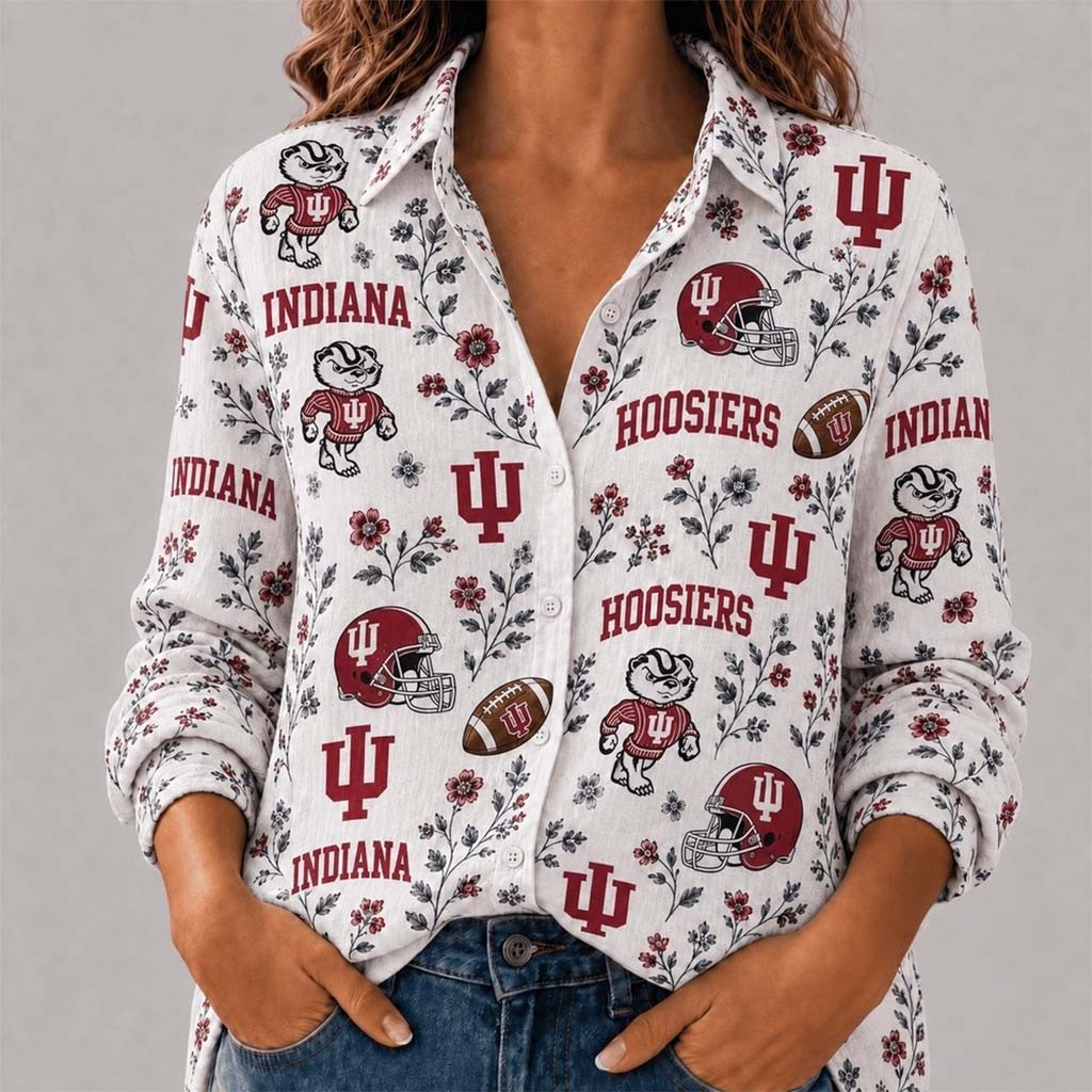 Indiana Hoosiers College Spirit Blossoms Long Sleeve Button Up Shirt Hoosiers Merch Her Gifts - Kdjoy Indiana Hoosiers College Spirit Blossoms Long Sleeve Button Up Shirt Hoosiers Merch Her Gifts - Kdjoy