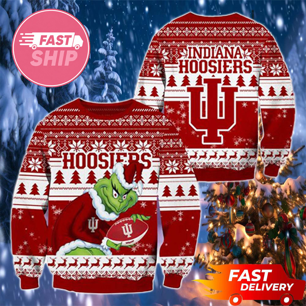Indiana Hoosiers Grinch Mascot Christmas Ugly Sweater Indiana Hoosiers Merch Gifts For Xmas - Kdjoy