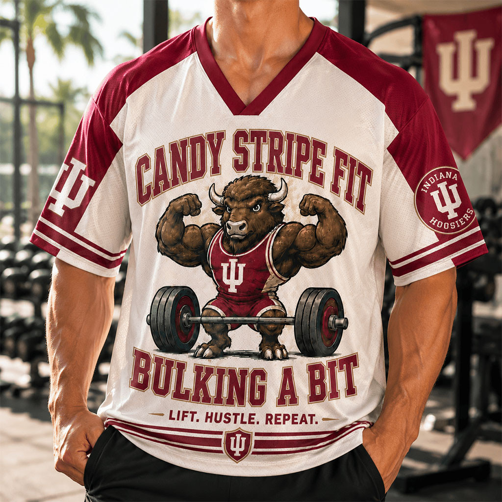 Indiana Hoosiers Merch 2026 Candy Stripe Fit Bulking A Bit V-Neck Jersey Gym Gifts For Men - Kdjoy