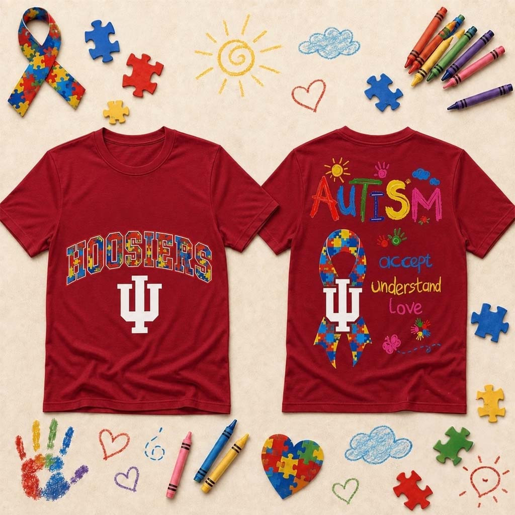 Indiana Hoosiers Merch Autism Awareness Puzzle Ribbon T-Shirt Accept Understand Love Shirt