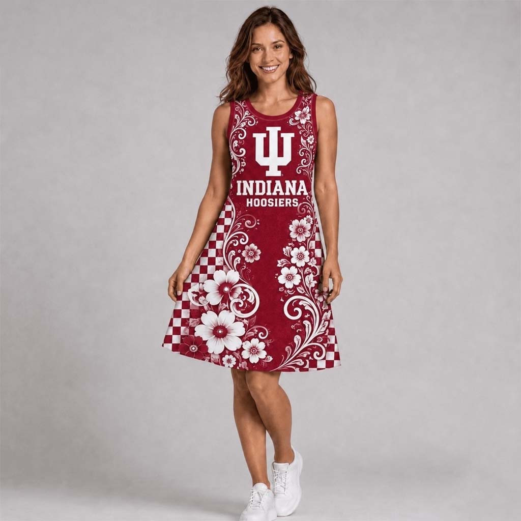 Indiana Hoosiers Sporty Floral Elegance Women's Sleeveless Dress Hoosiers Merch Gifts For Fans - Kdjoy