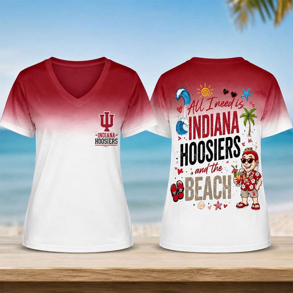 Indiana Hoosiers Tropical Beach Vibes V-Neck Shirt 2026 Indiana Hoosiers Merch Gifts For Fans - Kdjoy