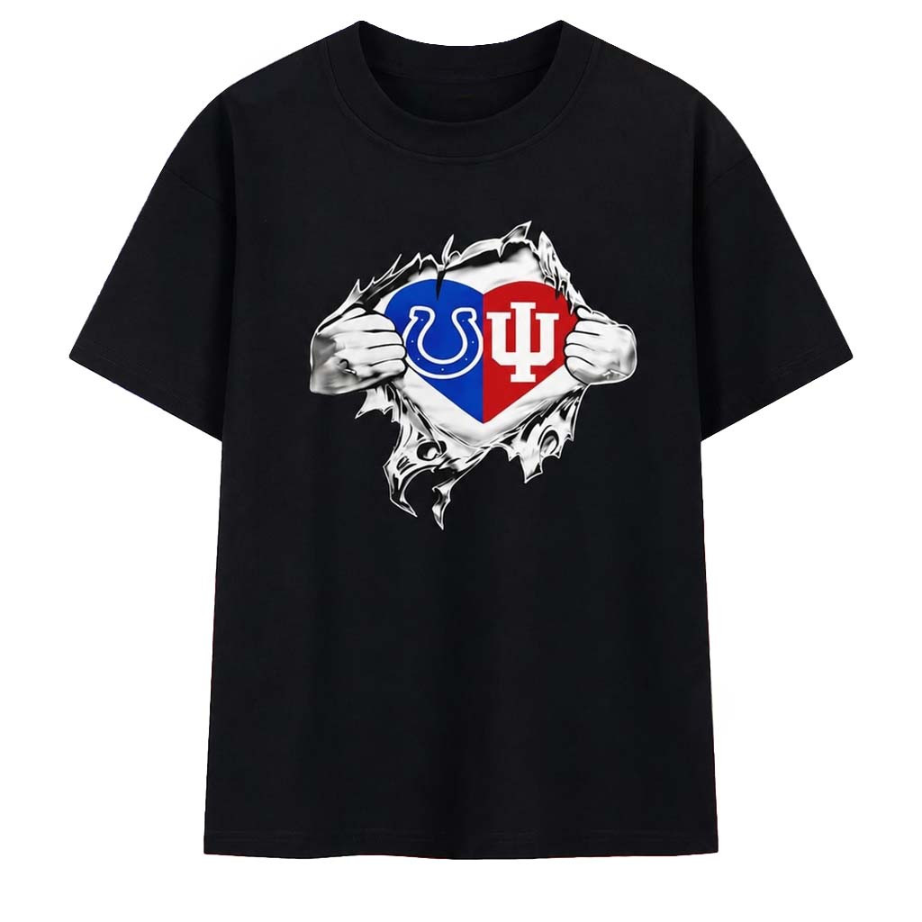 Indianapolis Colts And Indiana Hoosiers Heart Logo T-Shirt Sport Fan Apparel Gift For Him - Kdjoy