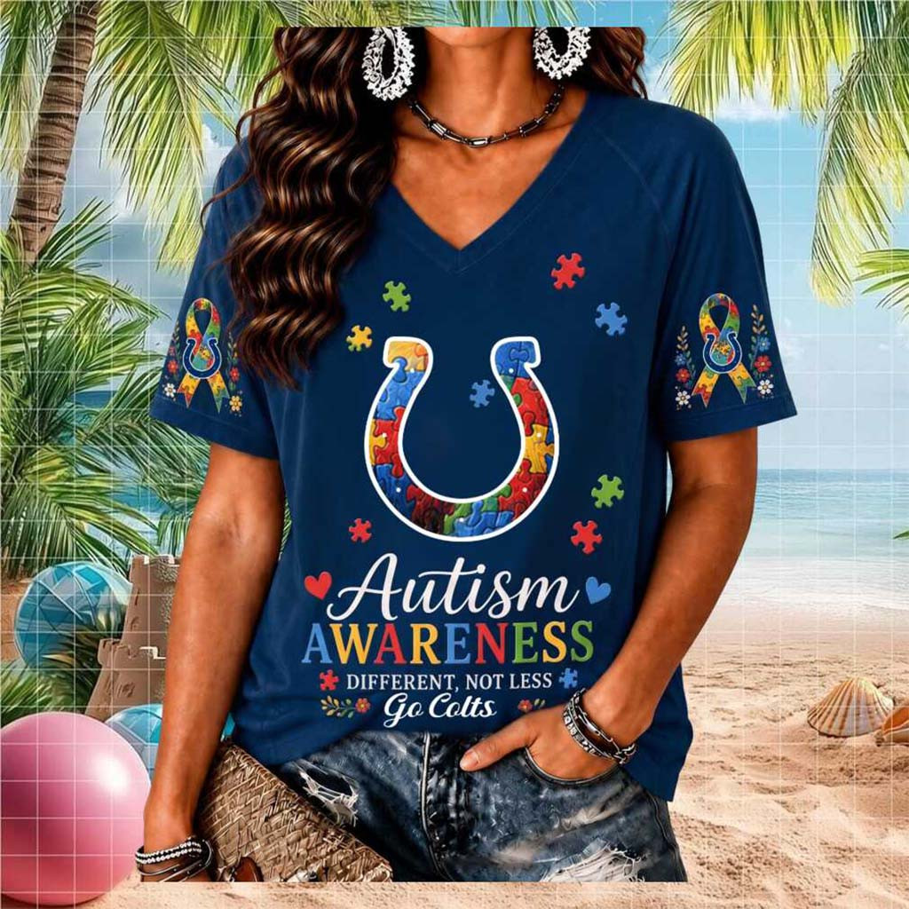 Indianapolis Colts Autism Awareness Different Not Less V-Neck Shirt Indianapolis Colts Merch - Kdjoy Indianapolis Colts Autism Awareness Different Not Less V-Neck Shirt Indianapolis Colts Merch - Kdjoy