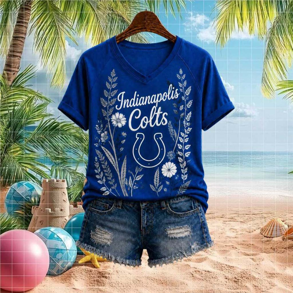 Indianapolis Colts Botanical Floral Horseshoe V-Neck Shirt Indianapolis Colts Merch Fan Gifts - Kdjoy